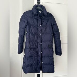 J Crew Knee Length Navy Down Puffer